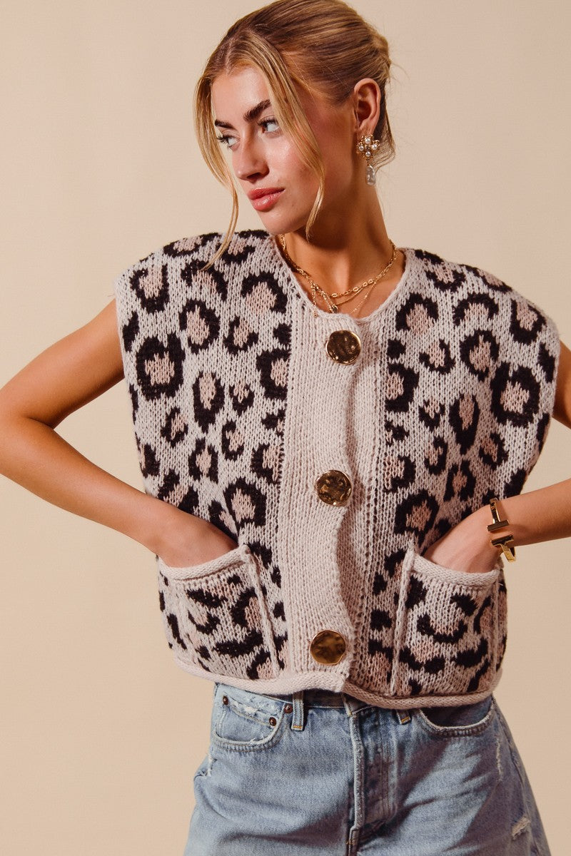 Leopard Knit Sweater Vest
