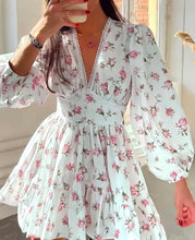 White and Pink Floral Long Sleeve Dress