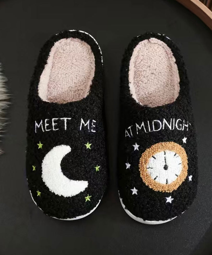 Moon and Clock Plush Slippers