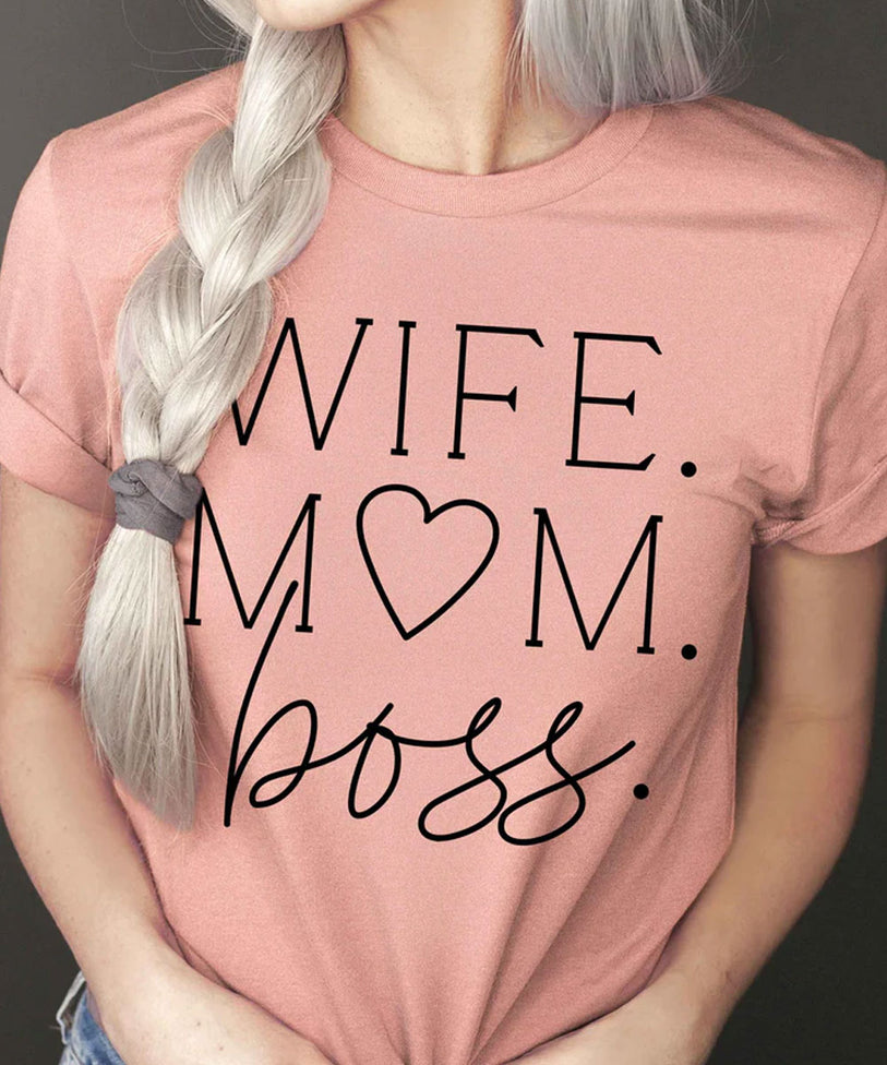 Wife Mom Boss Graphic Tee Coral