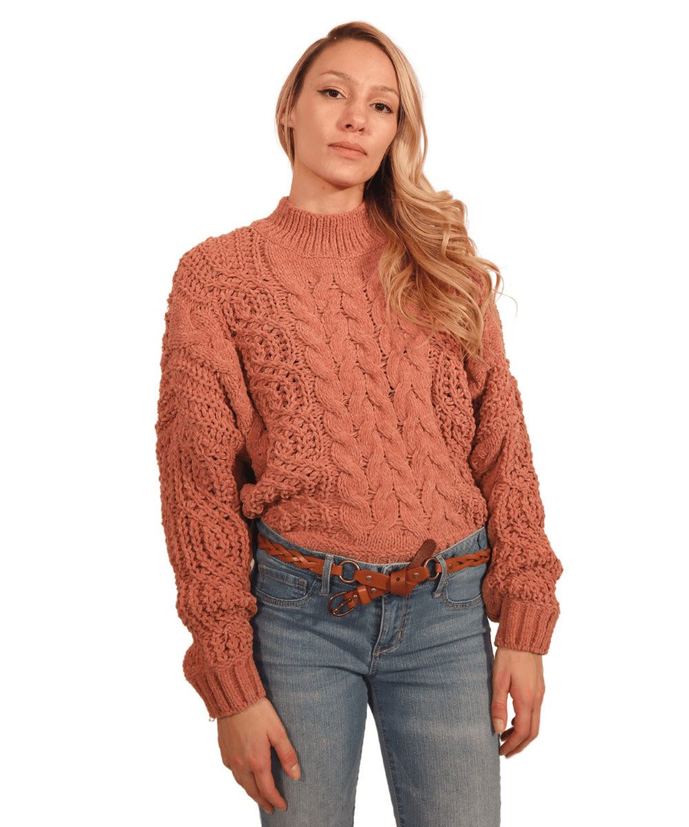 Audrey Cozy Mauve Knit Chunky Sweater
