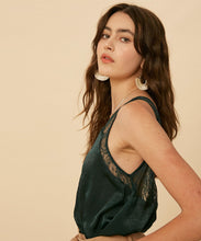 Emerald V-neck Camisole Silky Top with Lace