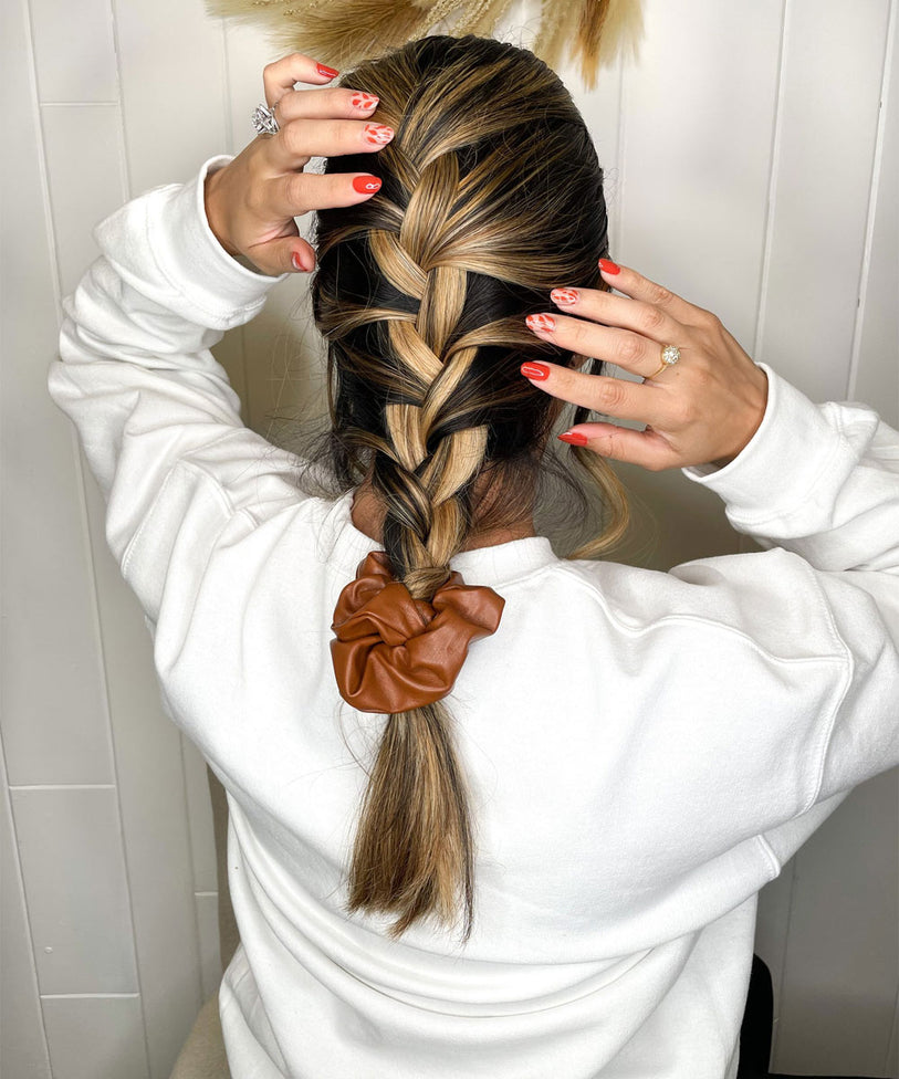 Vegan Faux Leather Scrunchie - Caramel Color