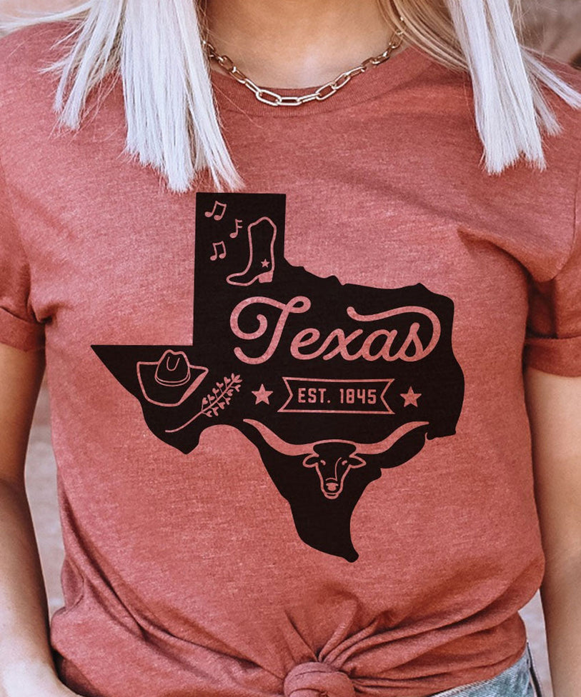 Texas State Outline Graphic T-shirt - Brick / Clay Red