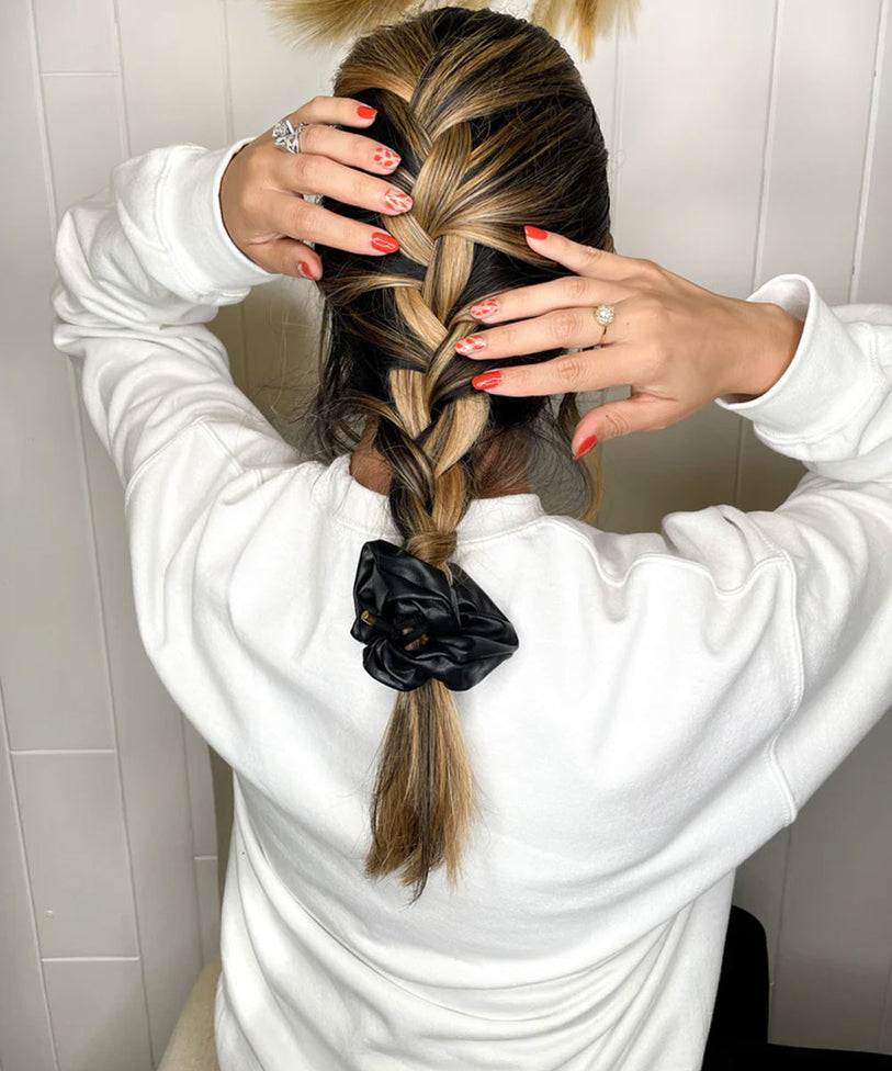Vegan Faux Leather Scrunchie - Black Color