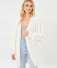 Knit Ivory Balloon Sleeves Chunky Cardigan Sweater