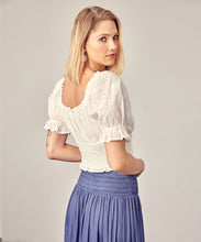 Belle Puff Sleeve Flower Eyelet Lace Crop Top - White Boho Chic