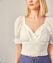 Belle Puff Sleeve Flower Eyelet Lace Crop Top - White Boho Chic