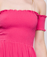 "Barbie Girl" Off Shoulder Smocked Slits Midi Dress - Hot Pink