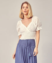 Belle Puff Sleeve Flower Eyelet Lace Crop Top - White Boho Chic